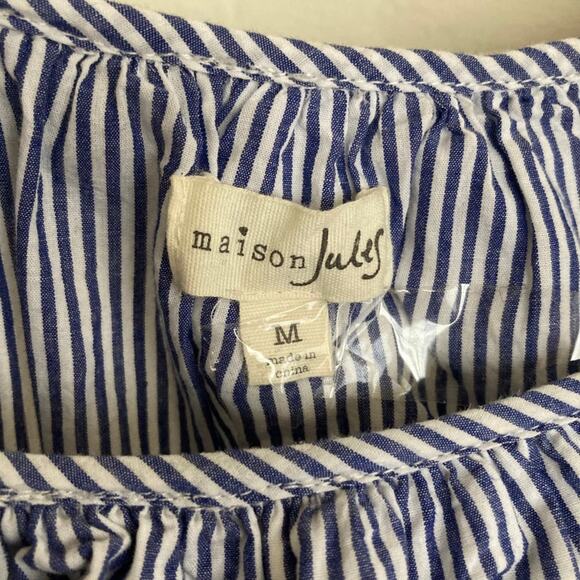 Maison Jules Embroidered Stripe Cotton Blouse, Size Medium - Picture 5 of 5